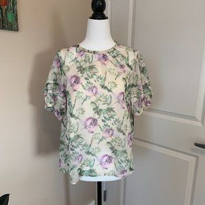 NWT INC Floral Puff Sleeve Blouse, petite M